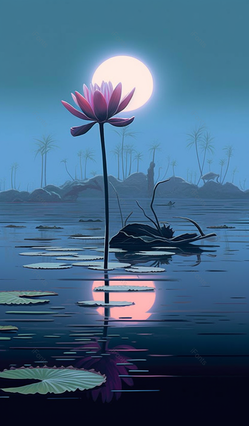 唯美绿色夏至池塘的荷花风景清新插画背景,插画/手绘图,插画/手绘图库,插画/手绘图下载,插画/手绘